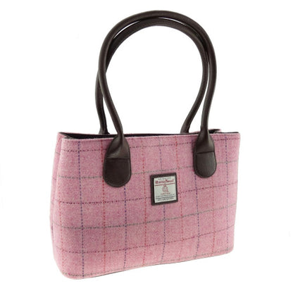 Authentic Luxury Women's Harris Tweed Classic Large Handbag In Bright Pink Overcheck