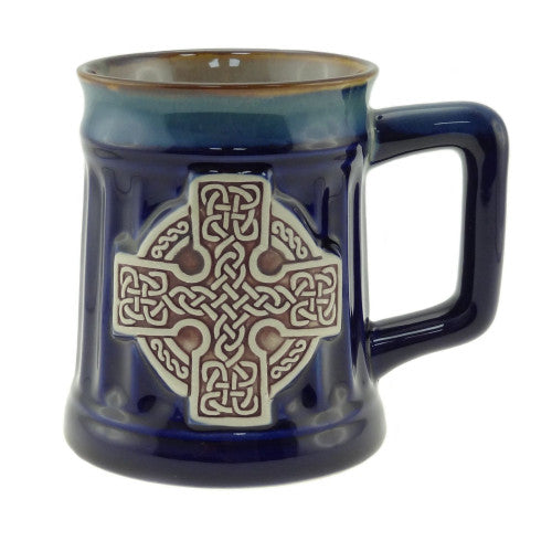 Scottish Embossed Stoneware Mug With Celtic Cross - Blue