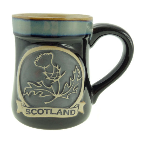 Scottish Embossed Ceramic Stoneware Mug With Thistle Scotland Design - Black