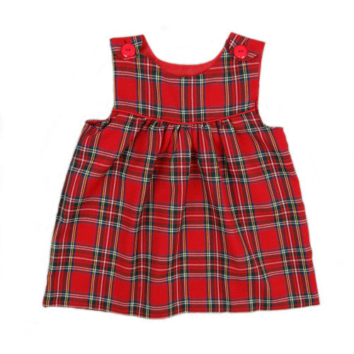 Scottish Girl’s Tartan Dress with Button Shoulder In Royal Stewart For 12 Months