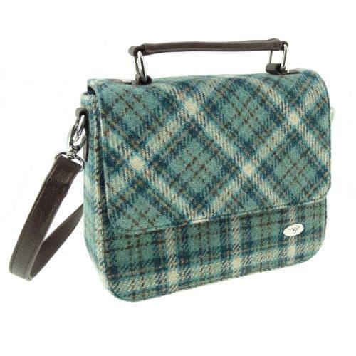 Authentic Harris Tweed Luxury Square Bag in Blue with Duck Egg and Cream Check