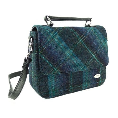 Authentic Harris Tweed Luxury Square Bag in Blue with Turquoise Overcheck