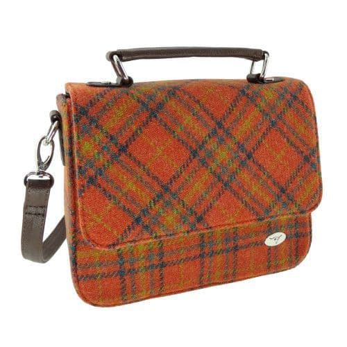 Authentic Harris Tweed Luxury Square Bag in Deep Orange Check