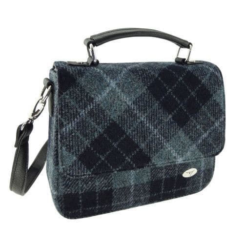 Authentic Harris Tweed Luxury Square Bag in Grey & Black Tartan