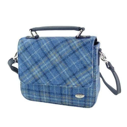 Authentic Harris Tweed Luxury Square Bag in Light Blue Check