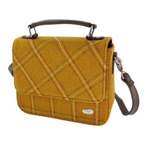 Authentic Harris Tweed Luxury Square Bag in Mustard with Overcheck