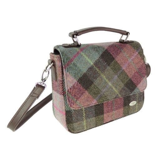 Authentic Harris Tweed Luxury Square Bag in Muted Green & Purple Tartan