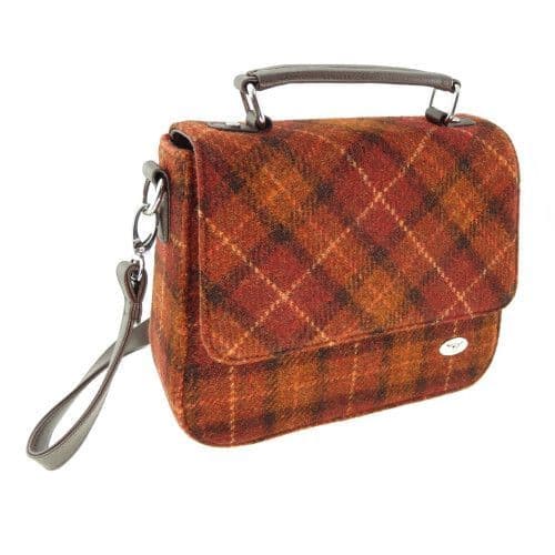 Authentic Harris Tweed Luxury Square Bag in Rust with Orange Overcheck