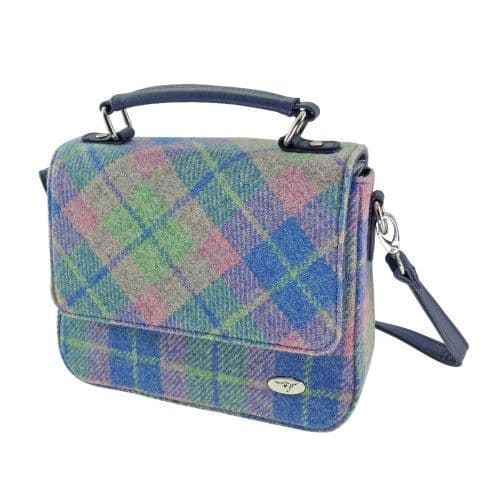 Authentic Harris Tweed Luxury Square Bag in Soft Blue and Pink Tartan