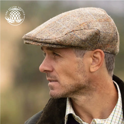 Harris Tweed Herringbone Flat Cap - Scottish Style