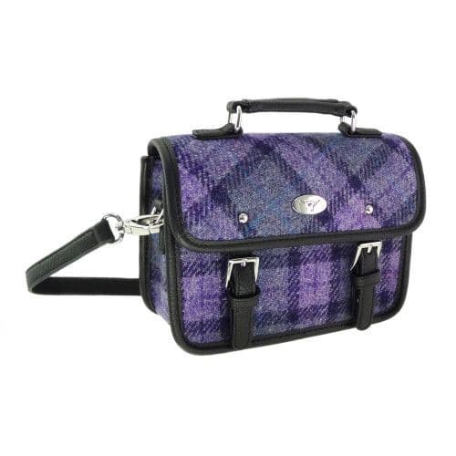 Harris Tweed Authentic Luxury Mini Satchel in Bold Purple Check