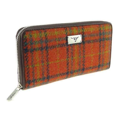 Authentic Harris Tweed Tartan Long Zip Purse