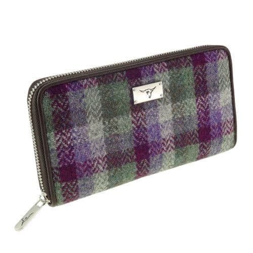 Authentic Harris Tweed Tartan Long Zip Purse