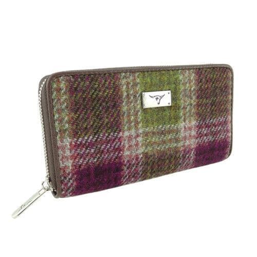 Authentic Harris Tweed Tartan Long Zip Purse