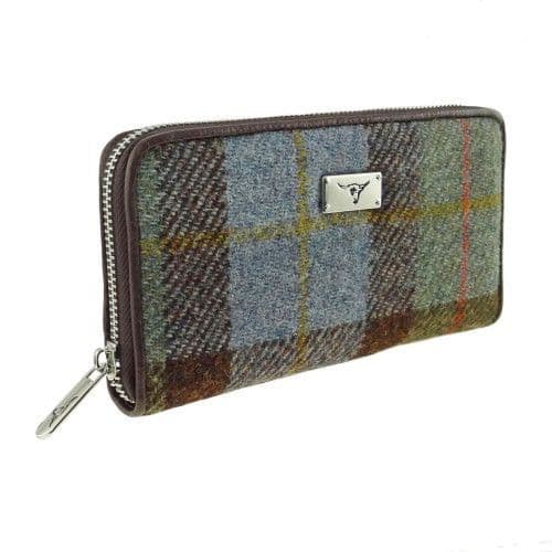 Authentic Harris Tweed Tartan Long Zip Purse