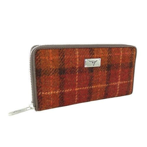 Authentic Harris Tweed Tartan Long Zip Purse