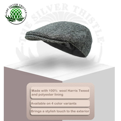 Harris Tweed Herringbone Flat Cap - Scottish Style